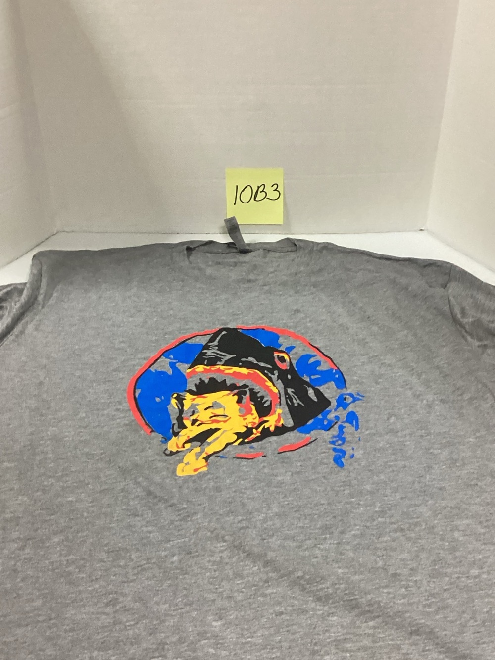 Next Level Apparel Gray Graphic Shark Tee with Multicolor Artwork